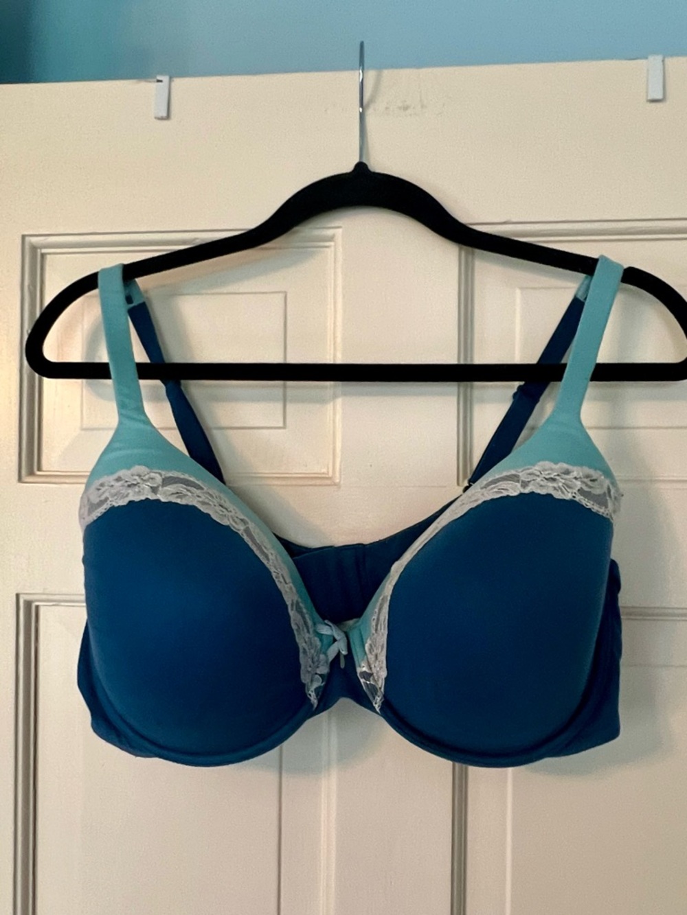Victoria’s Secret Body by Victoria Lined Perfect Coverage Bra 38DDD Blue w/ Lace